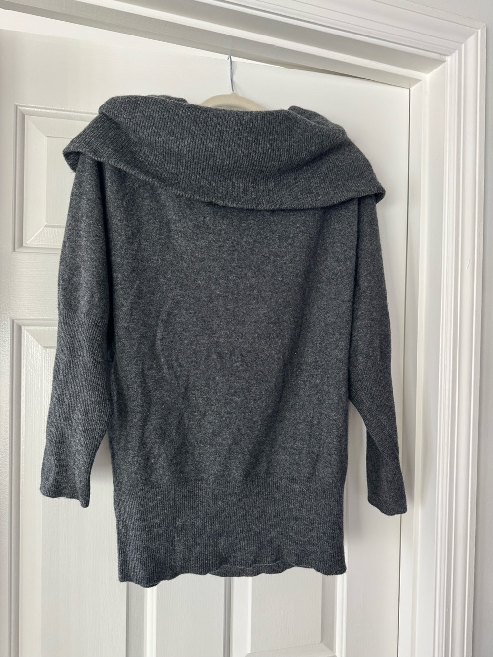 7 For All Mankind Charcoal Off-the-Shoulder Foldover Sweater